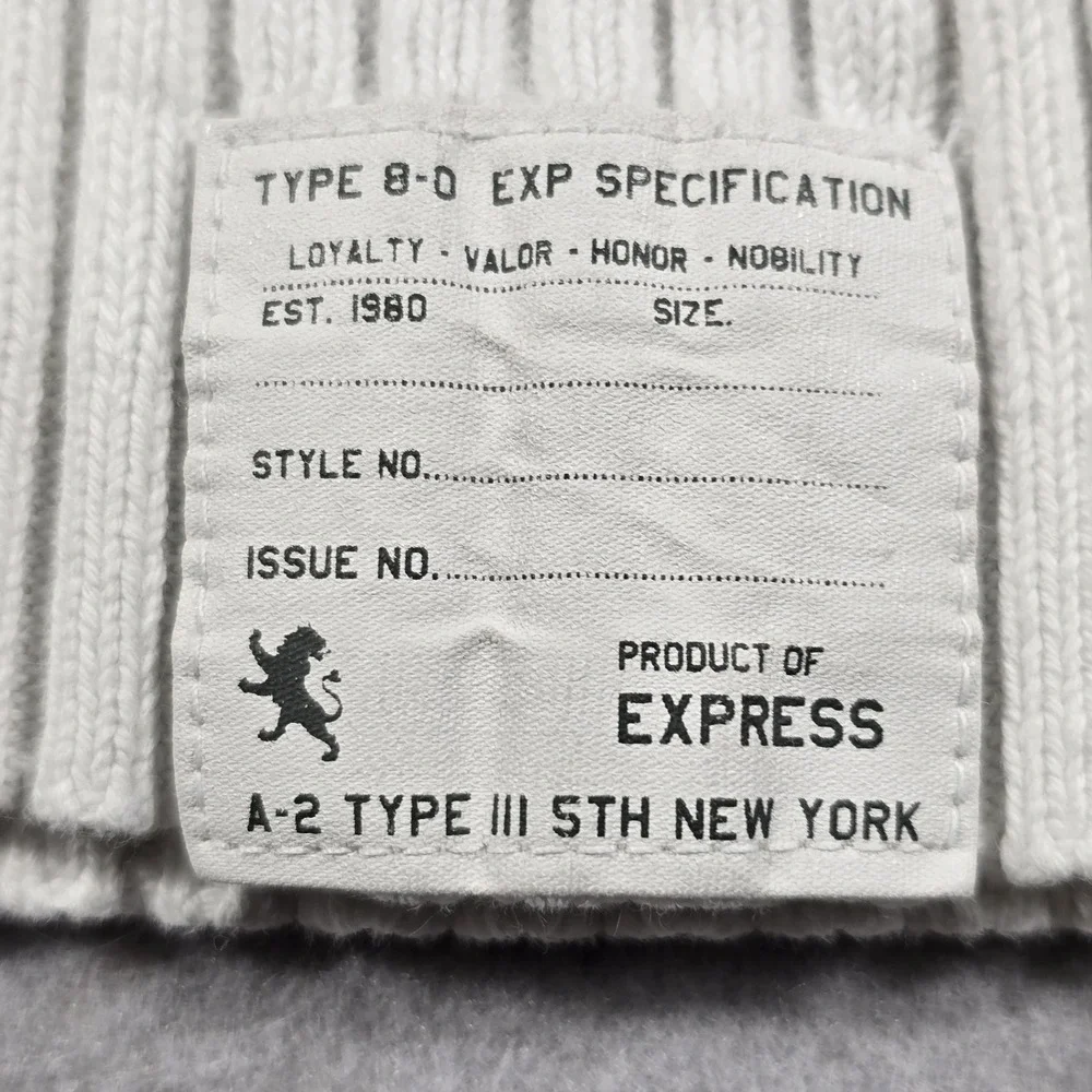 Express Mens L White Sweater Quarter Zip Ribbed Cotton‎ Type 8-0 Military Style